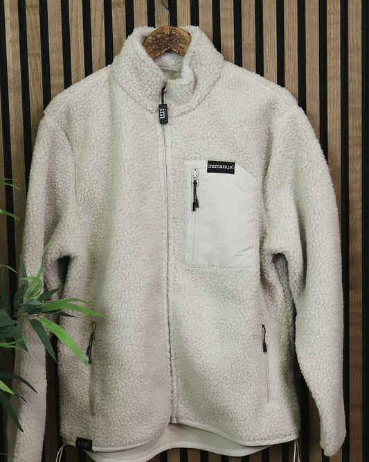 Unisex Teddyfleece Jacke beige – Frontansicht, Immanuel Mode